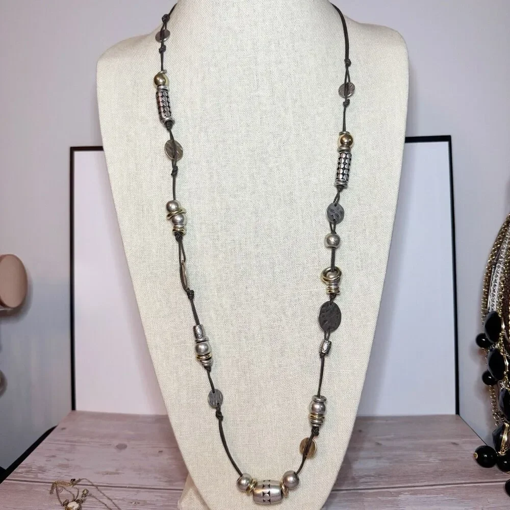 Chico’s Mixed Metal Gold Silver Bohemian Chunky Beaded Long Necklace 30”